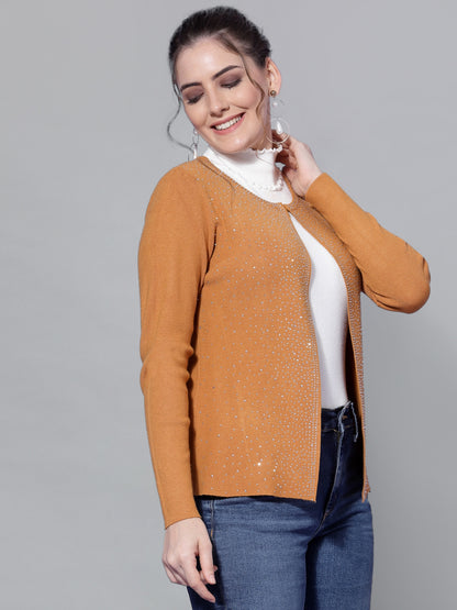 Mafadeny Women Musterd Embellished Shrug