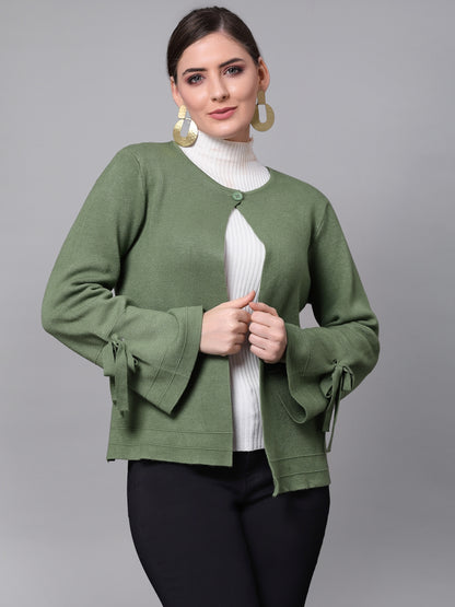 Mafadeny Women Green Solid Shrug