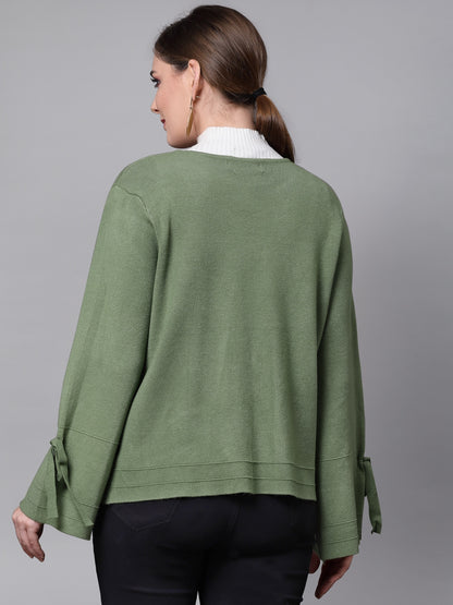 Mafadeny Women Green Solid Shrug