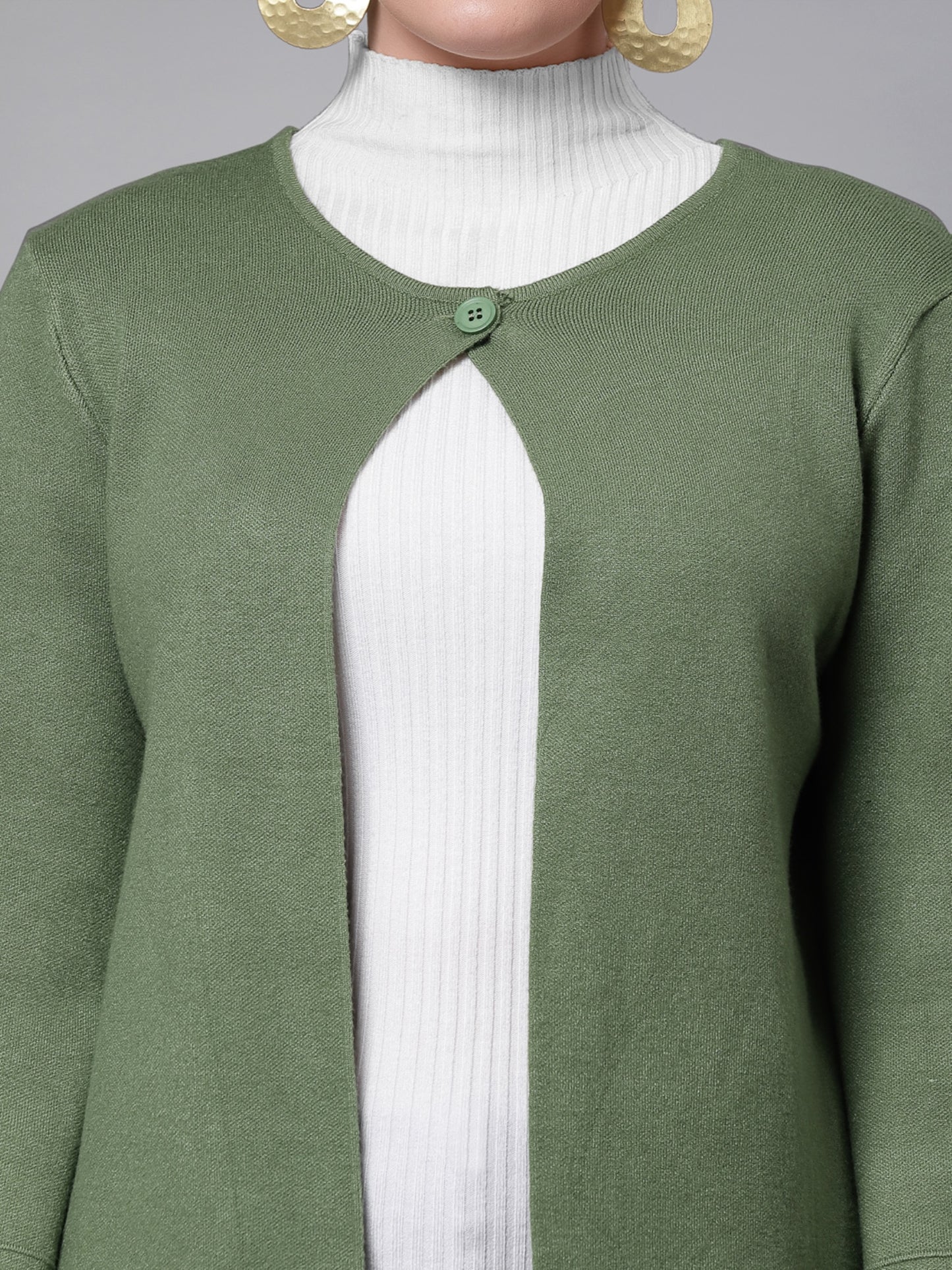 Mafadeny Women Green Solid Shrug