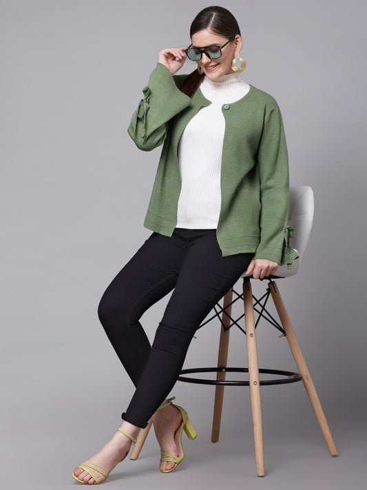 Mafadeny Women Green Solid Shrug