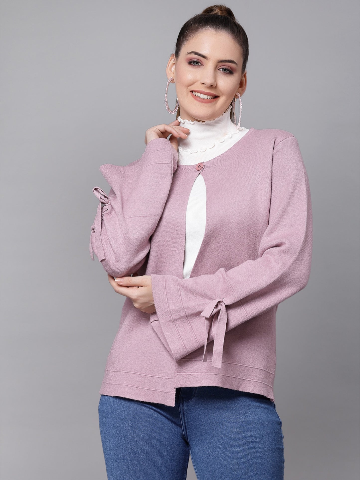 Mafadeny Women Light Wine Solid Shrug