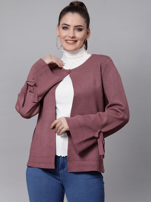 Mafadeny Women Mauve Solid Shrug