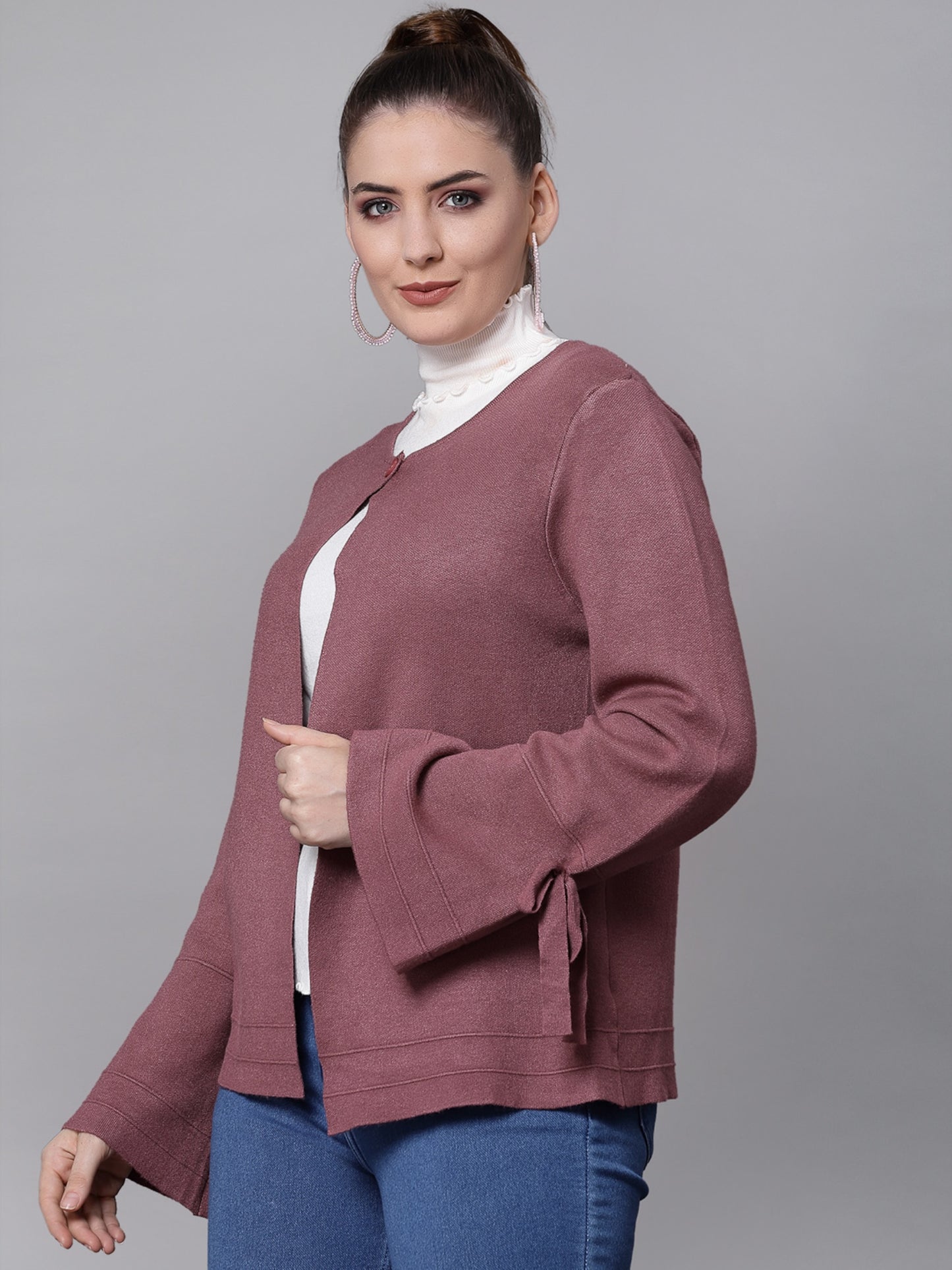 Mafadeny Women Mauve Solid Shrug