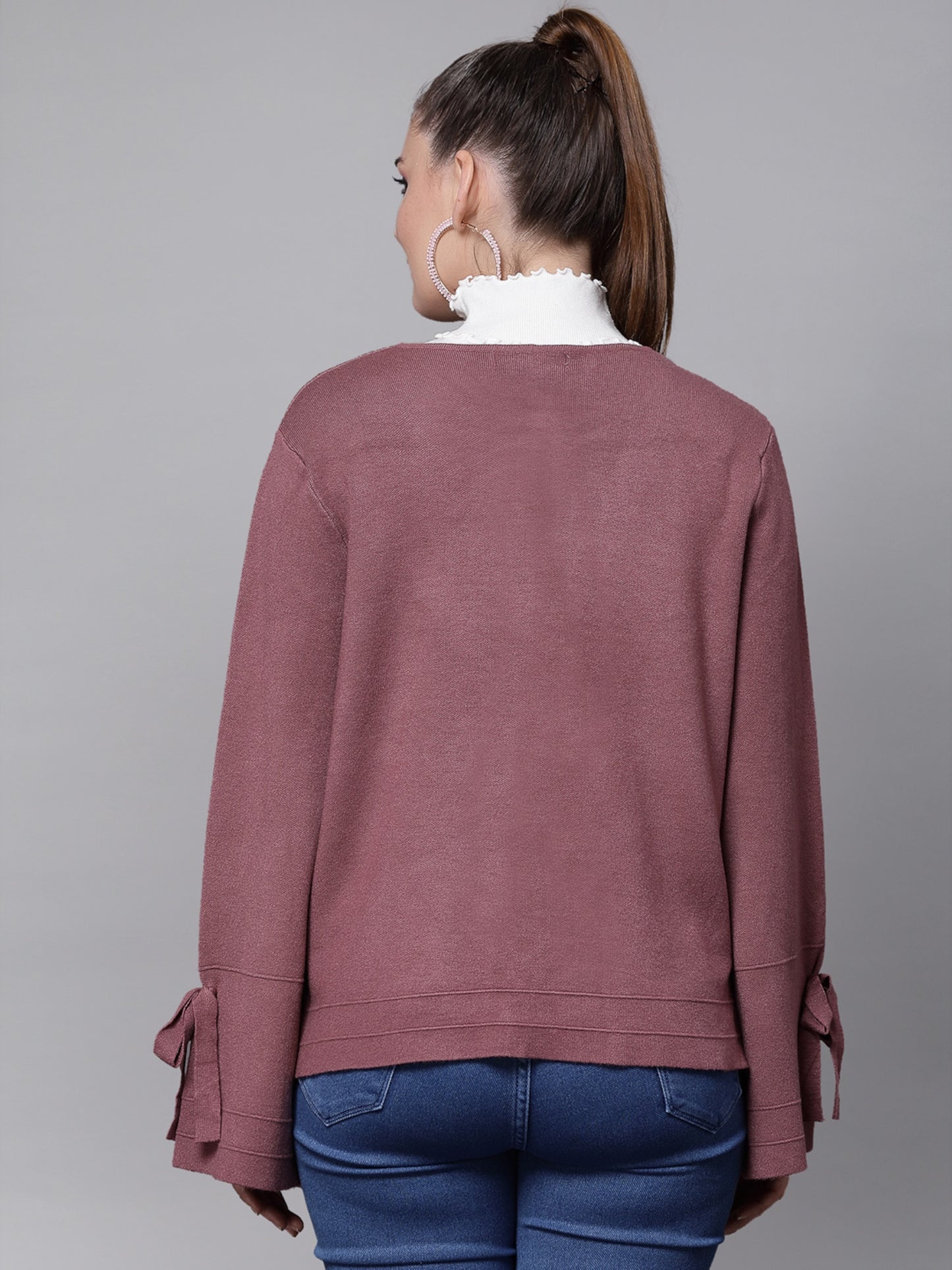 Mafadeny Women Mauve Solid Shrug