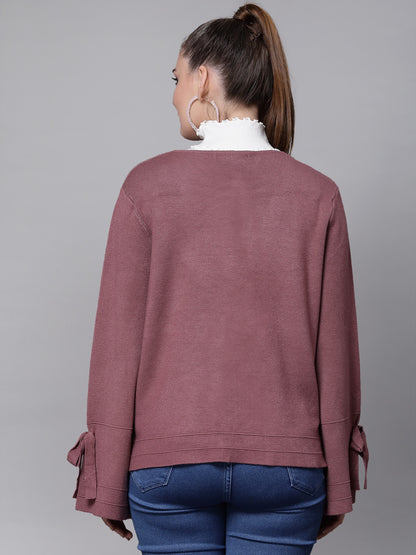 Mafadeny Women Mauve Solid Shrug