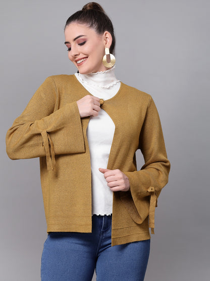 Mafadeny Women Musterd Solid Shrug