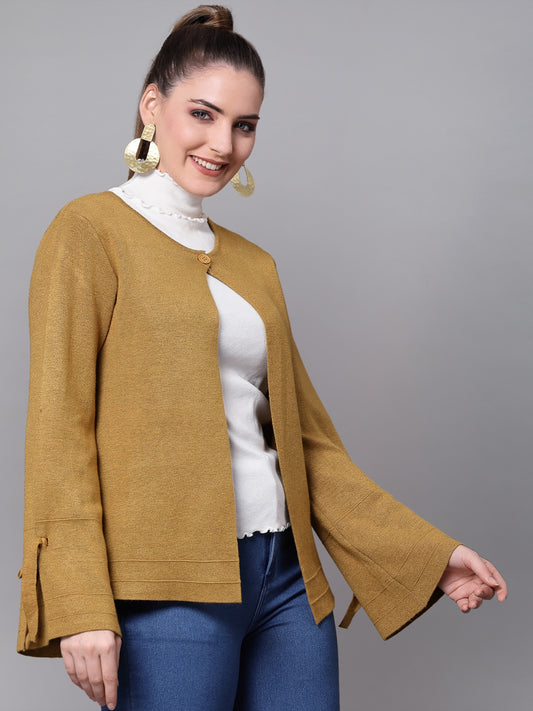 Mafadeny Women Musterd Solid Shrug