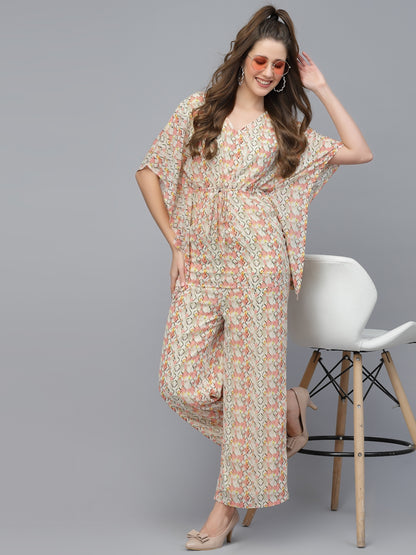 Mafadeny Abstract Printed Kaftan Top and Palazzos Co-Ords