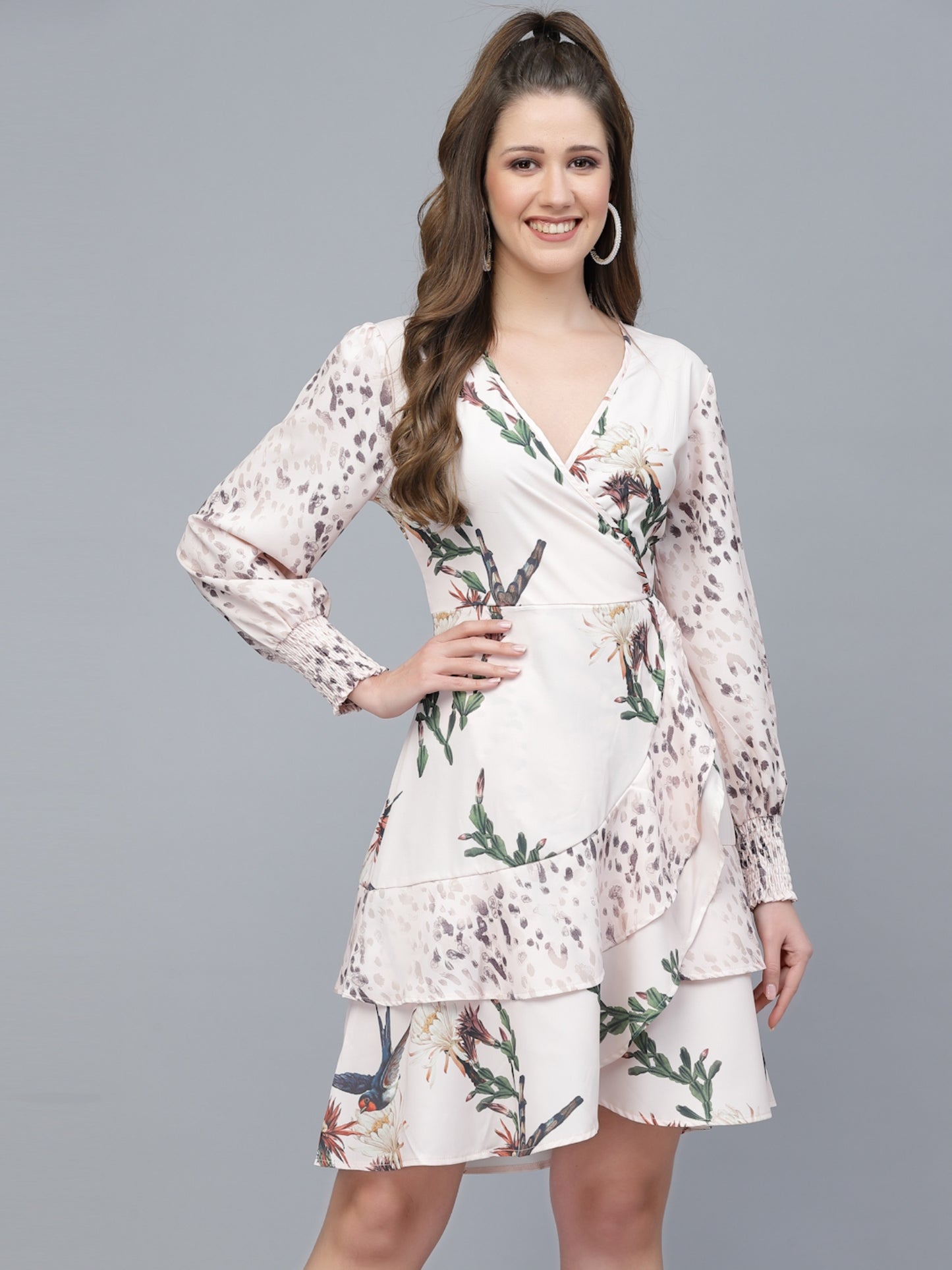 Mafadeny Peach-Coloured Floral Dress