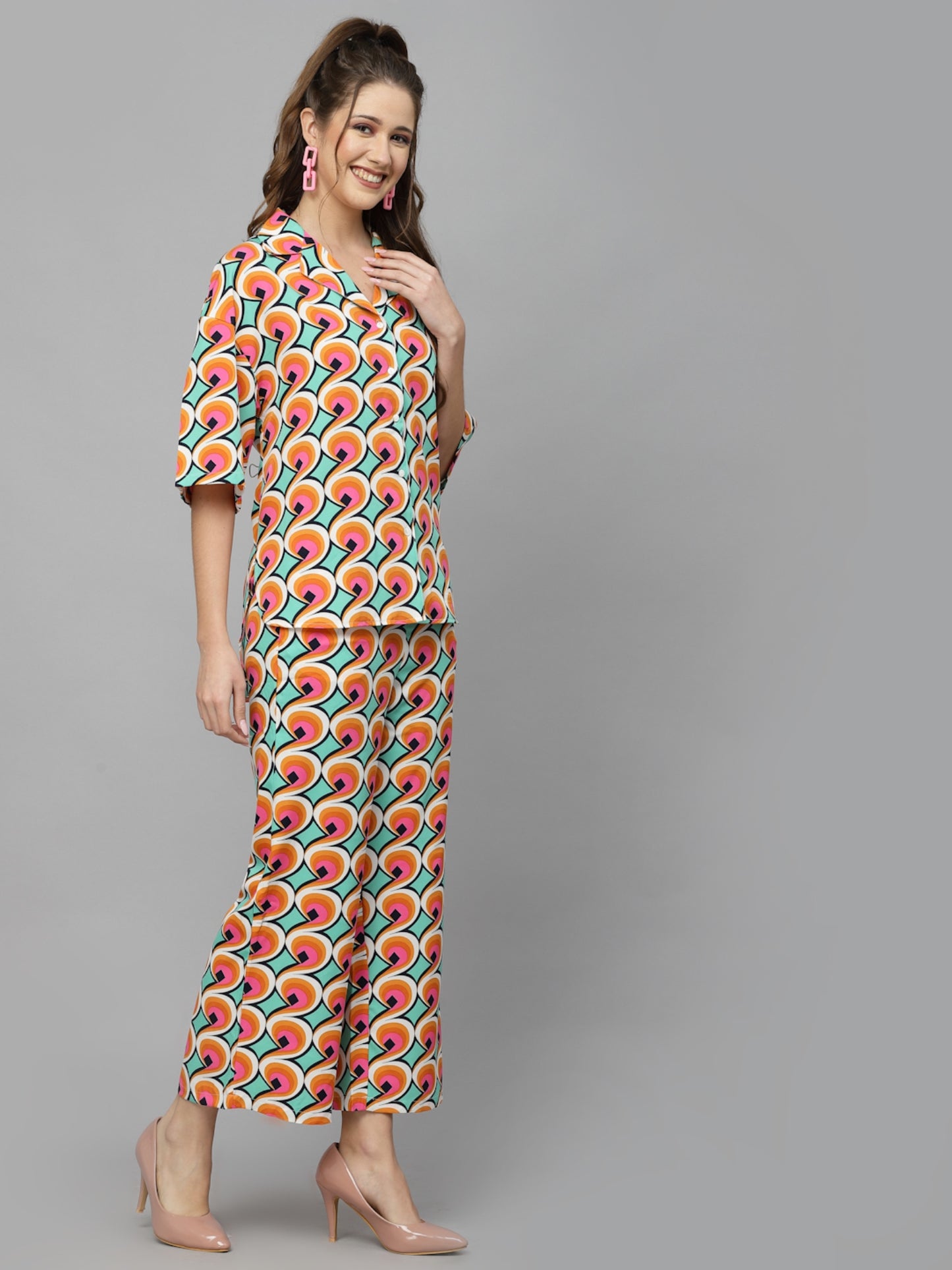 Mafadeny Women Printed Shirt with Palazzos