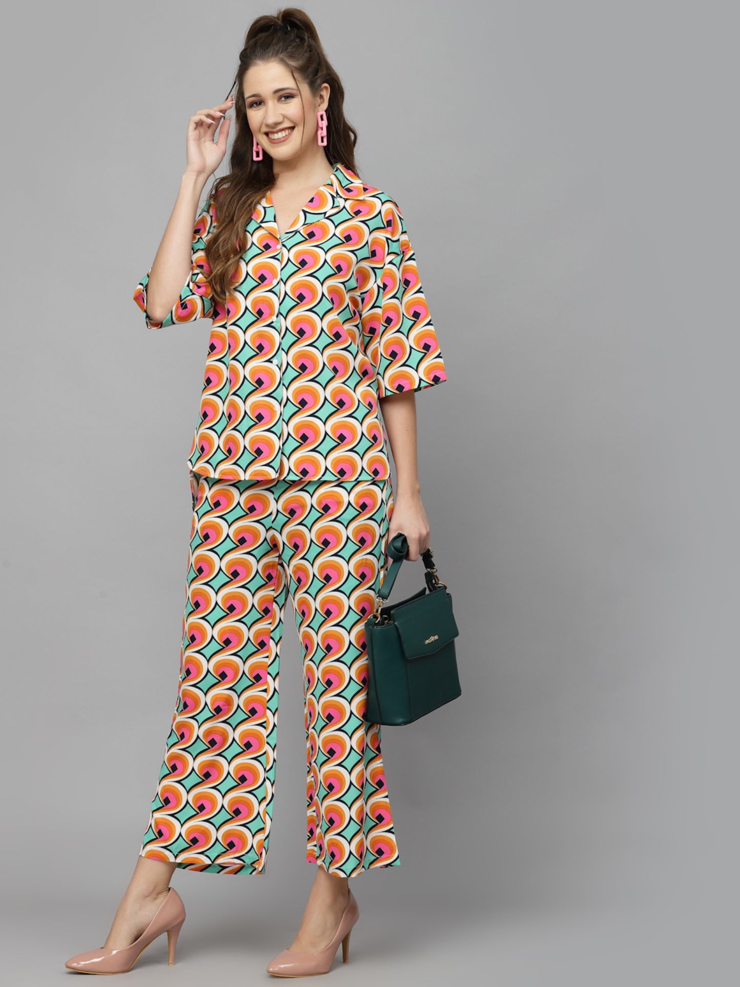 Mafadeny Women Printed Shirt with Palazzos