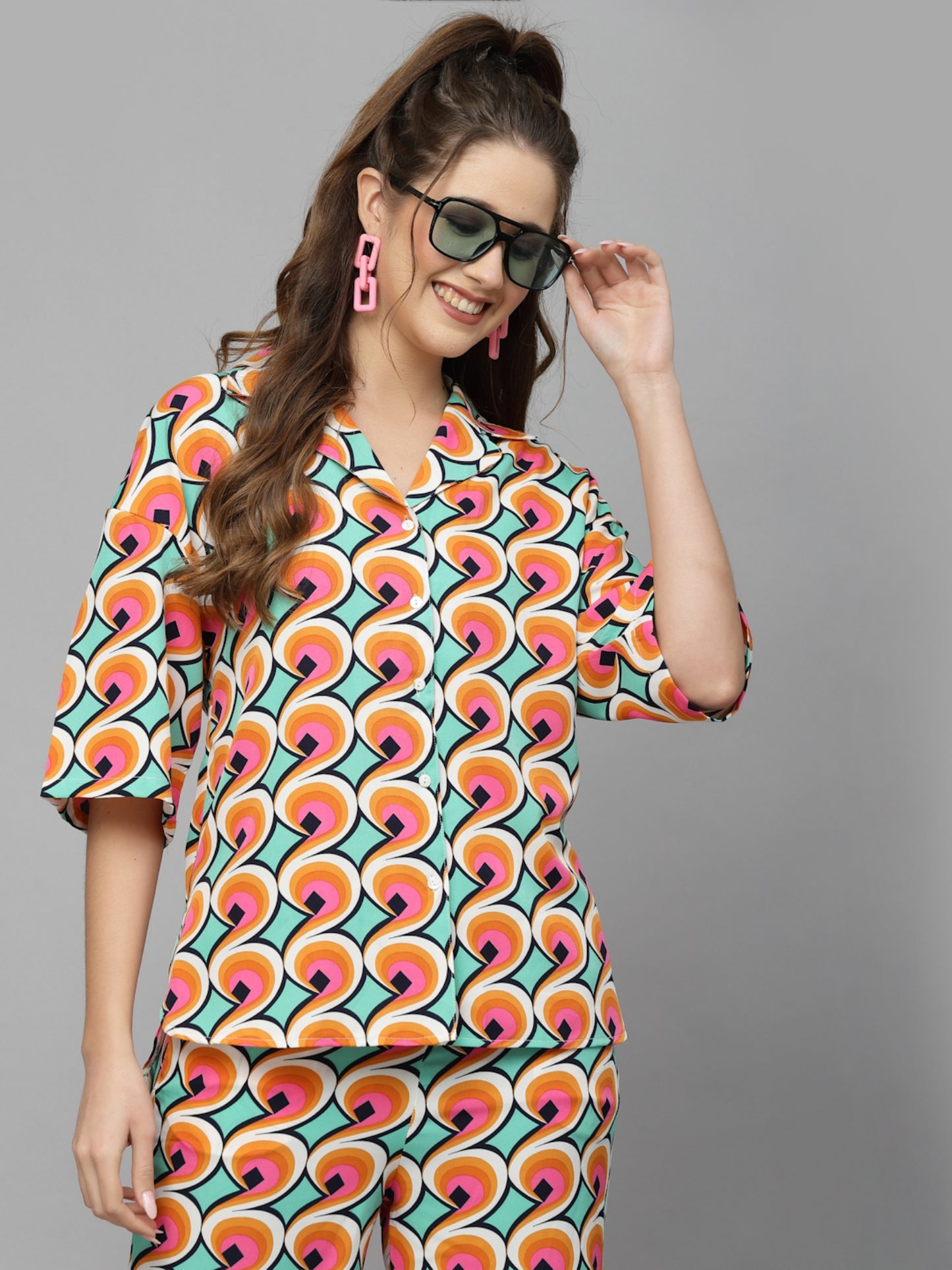 Mafadeny Women Printed Shirt with Palazzos