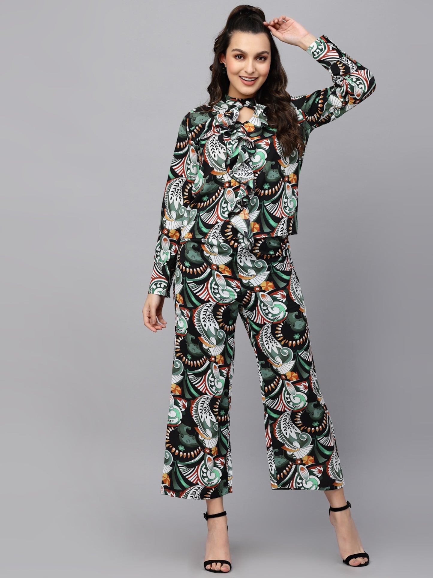 Mafadeny Women Printed Shirt with Palazzos