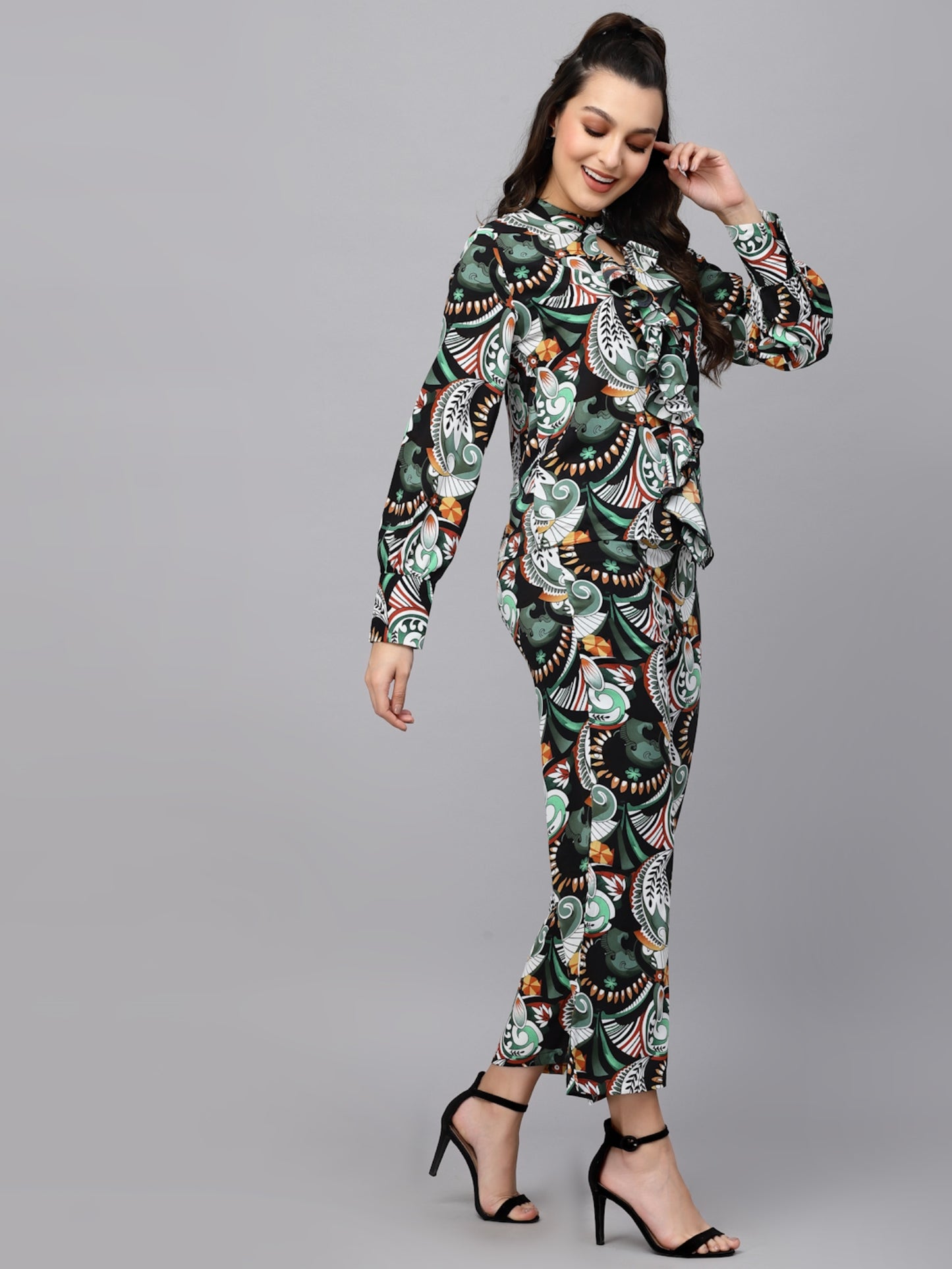 Mafadeny Women Printed Shirt with Palazzos