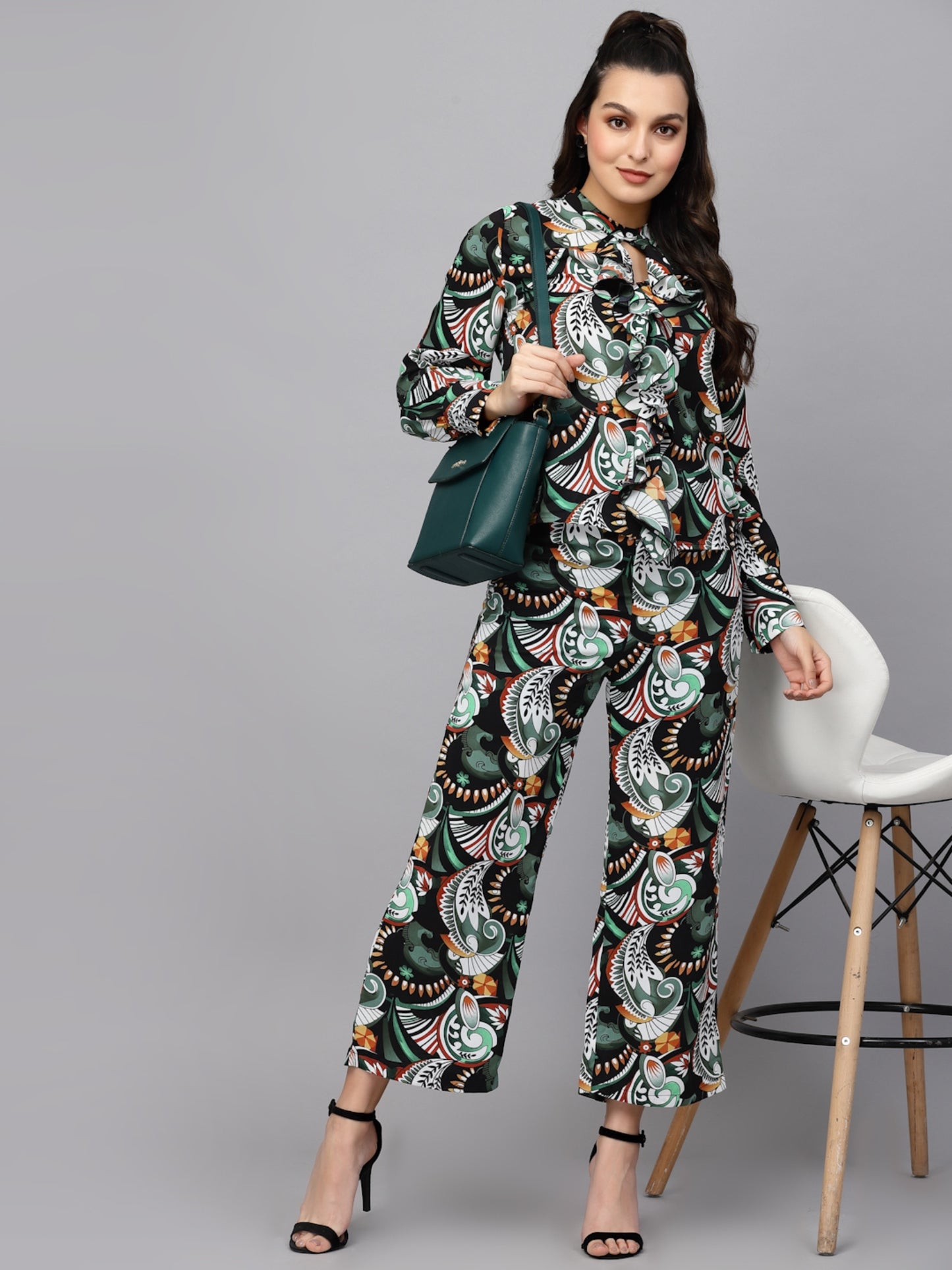 Mafadeny Women Printed Shirt with Palazzos