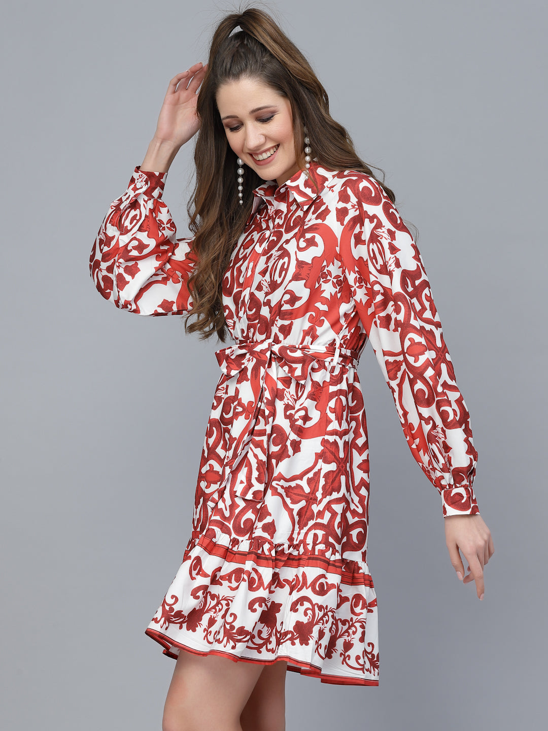 Mafadeny Red Floral A-Line Dress