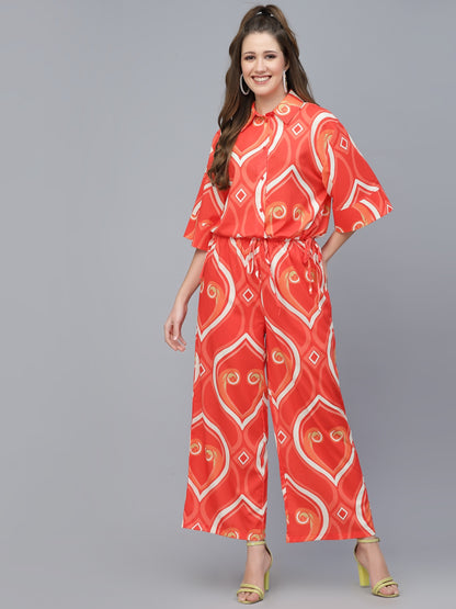 Mafadeny Abstract Printed flared Sleeves Shirt And Palazzo