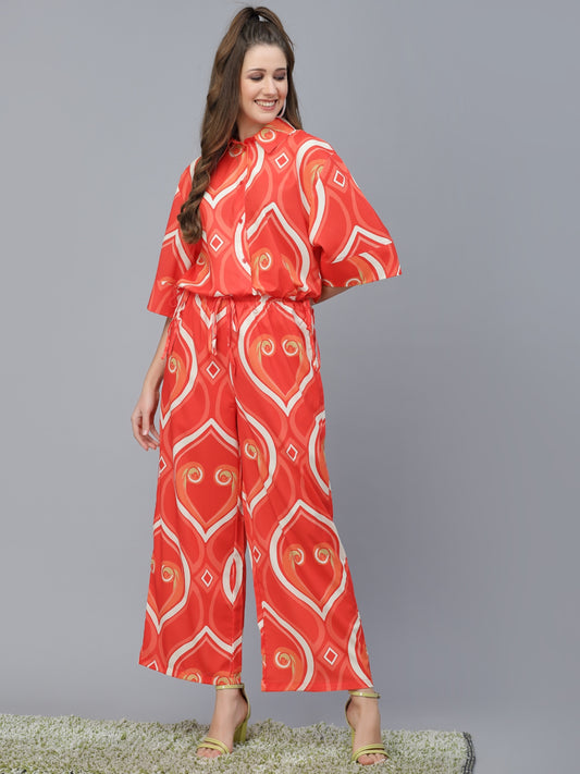 Mafadeny Abstract Printed flared Sleeves Shirt And Palazzo