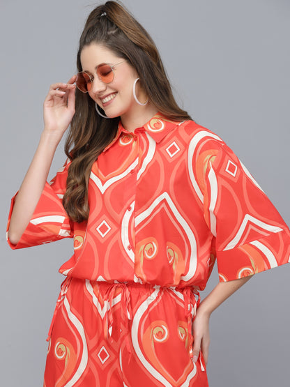 Mafadeny Abstract Printed flared Sleeves Shirt And Palazzo