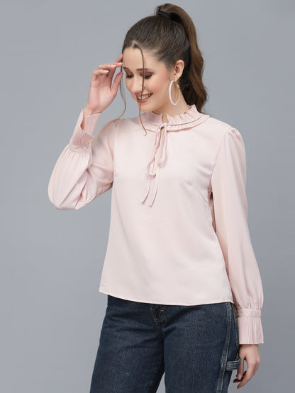 Mafadeny Bell Sleeve Tie-Up Neck Top