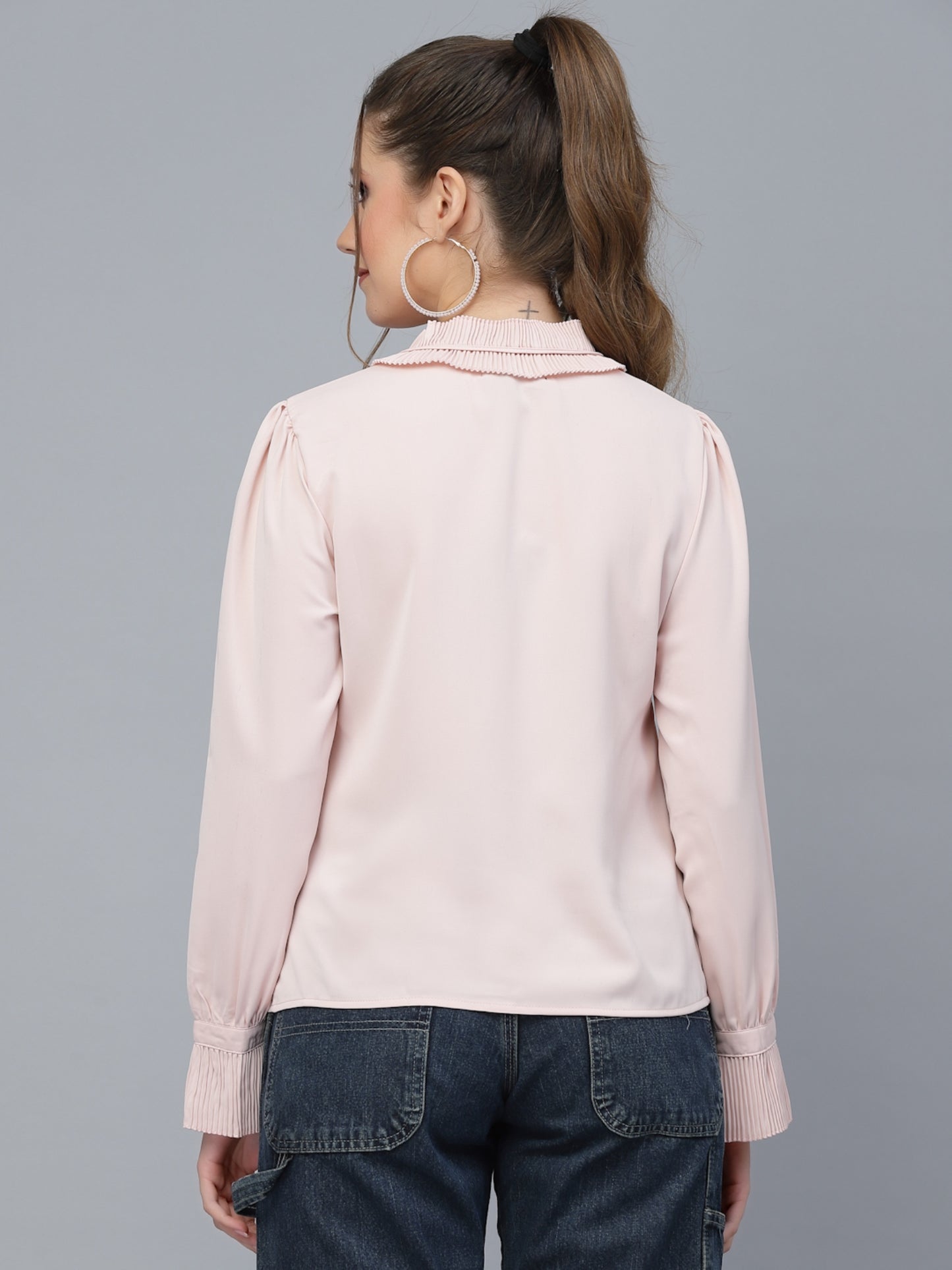 Mafadeny Bell Sleeve Tie-Up Neck Top