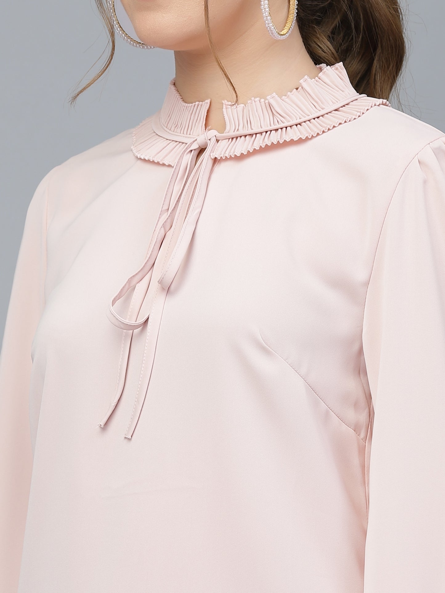 Mafadeny Bell Sleeve Tie-Up Neck Top