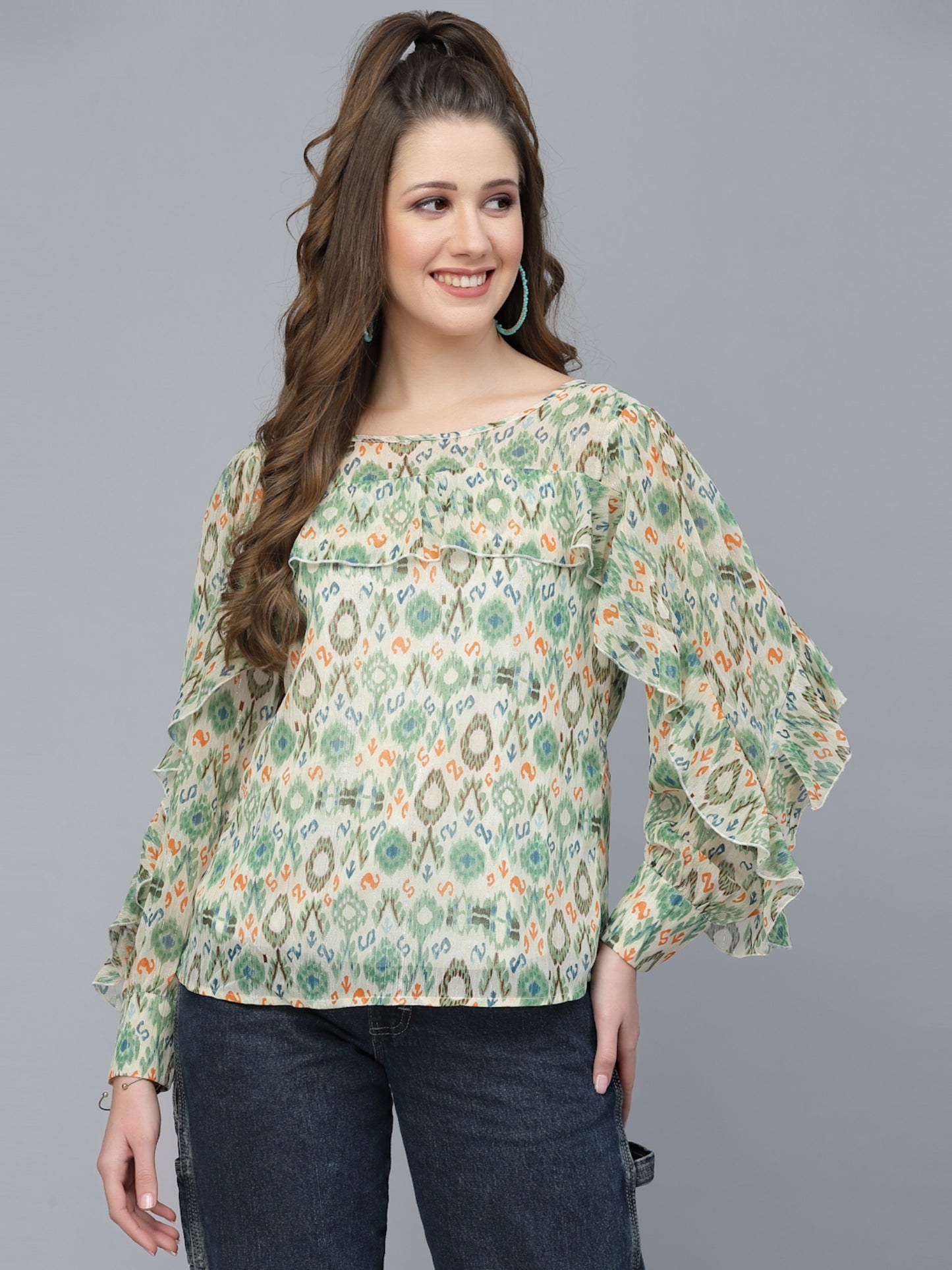 Mafadeny Floral Printed Ruffled Top