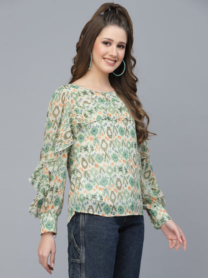 Mafadeny Floral Printed Ruffled Top