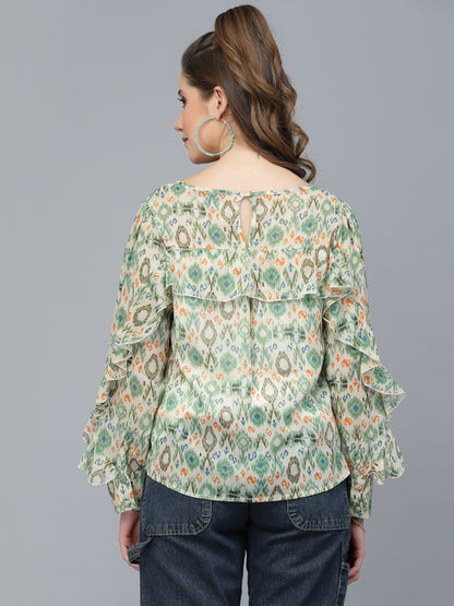 Mafadeny Floral Printed Ruffled Top