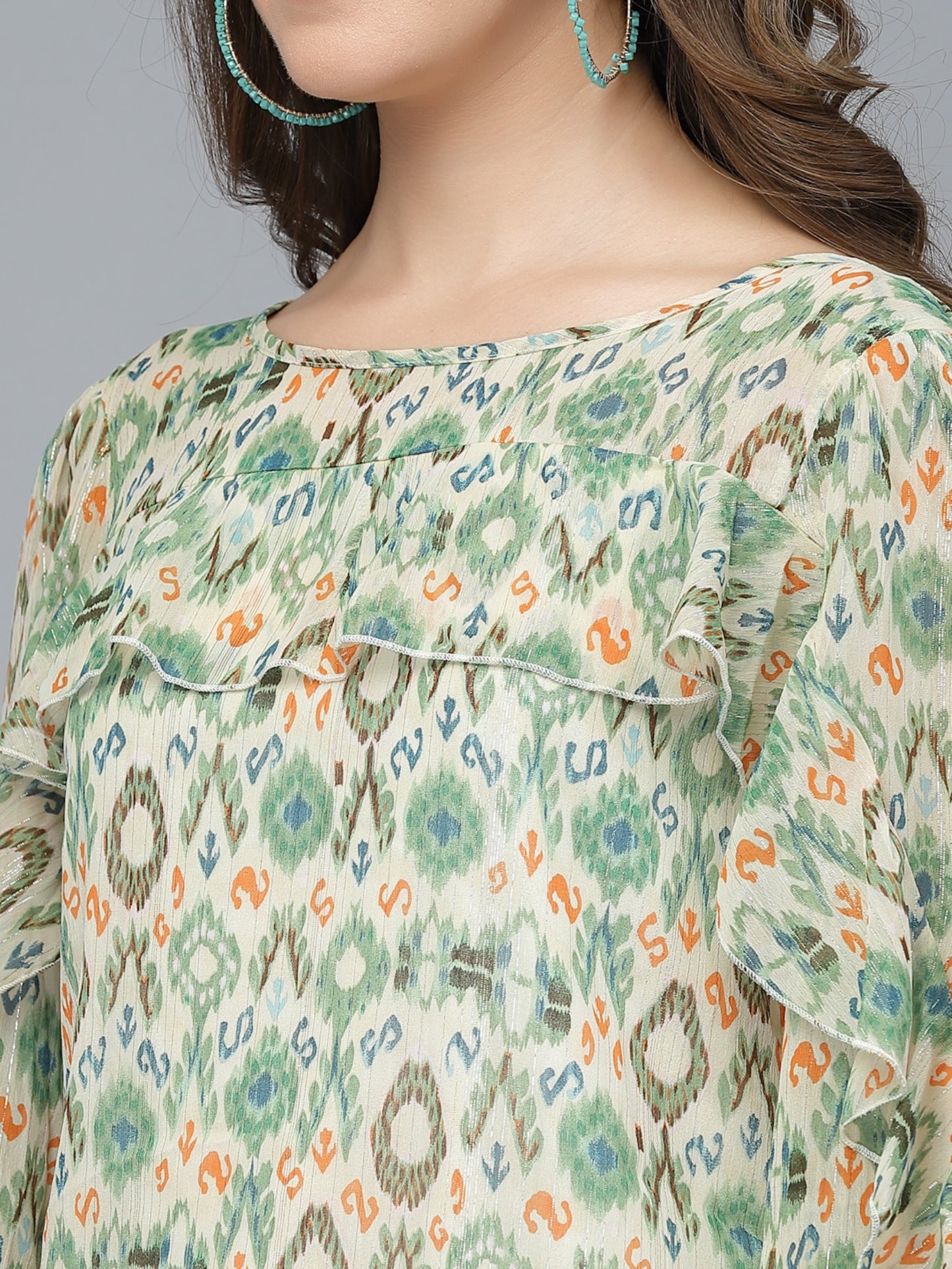 Mafadeny Floral Printed Ruffled Top