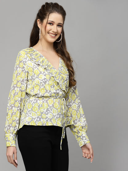 Mafadeny Floral Print Wrap Top