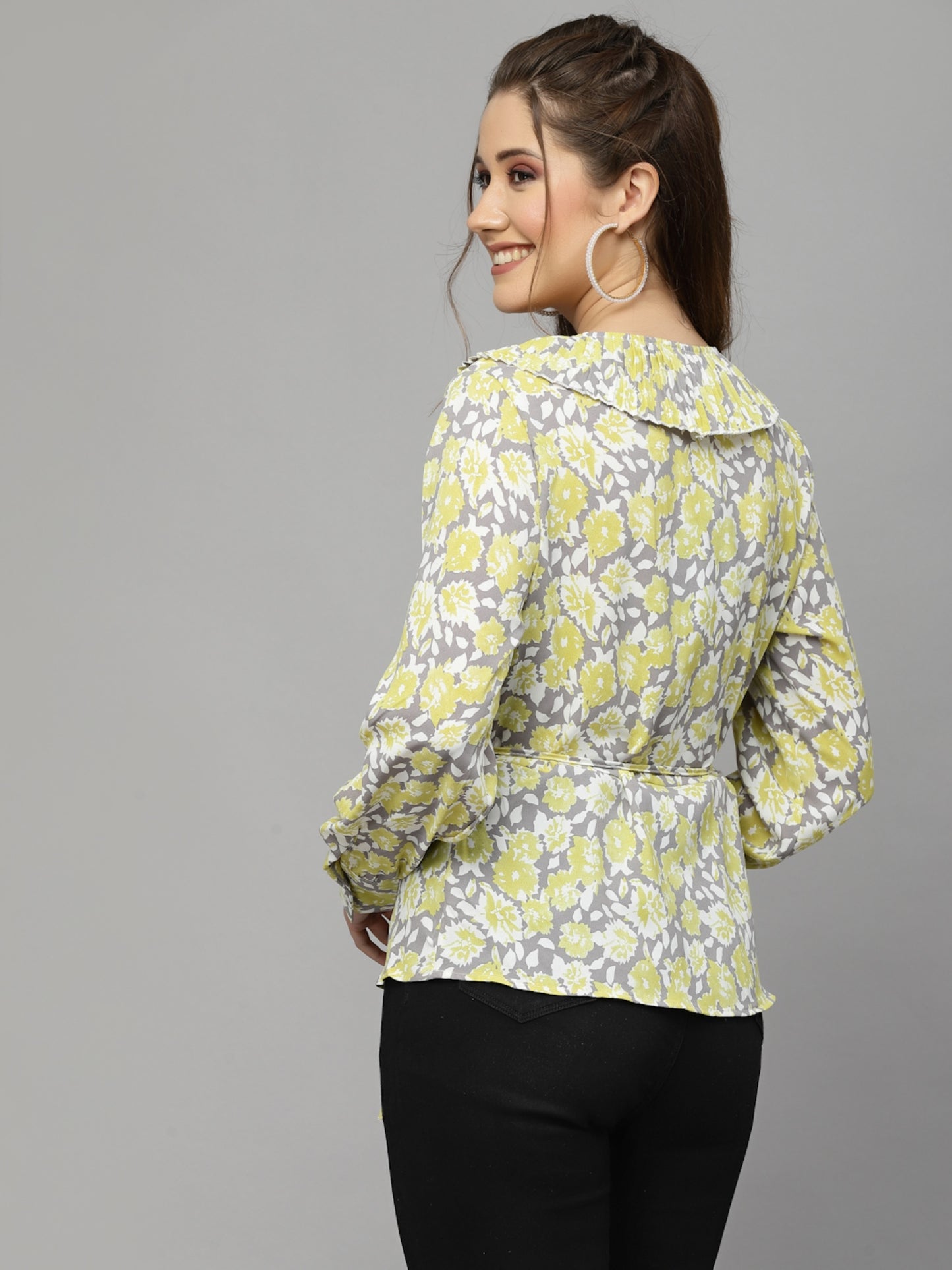 Mafadeny Floral Print Wrap Top