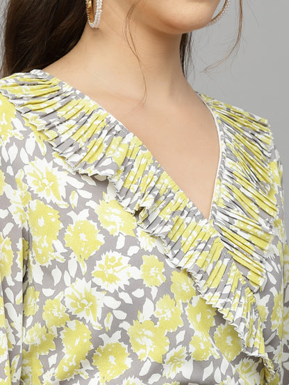 Mafadeny Floral Print Wrap Top