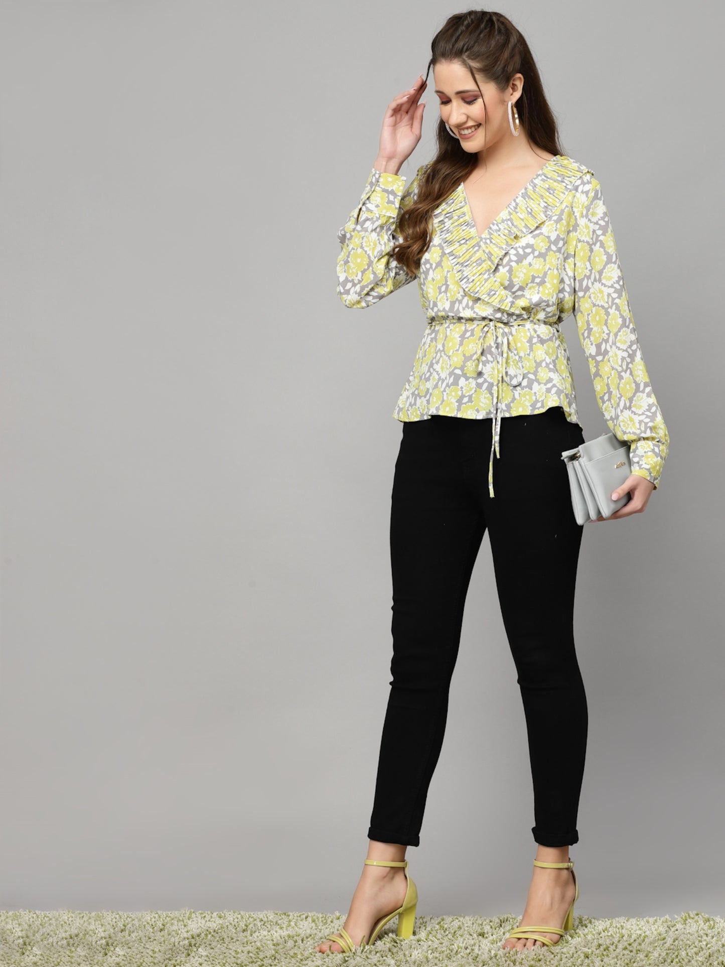 Mafadeny Floral Print Wrap Top