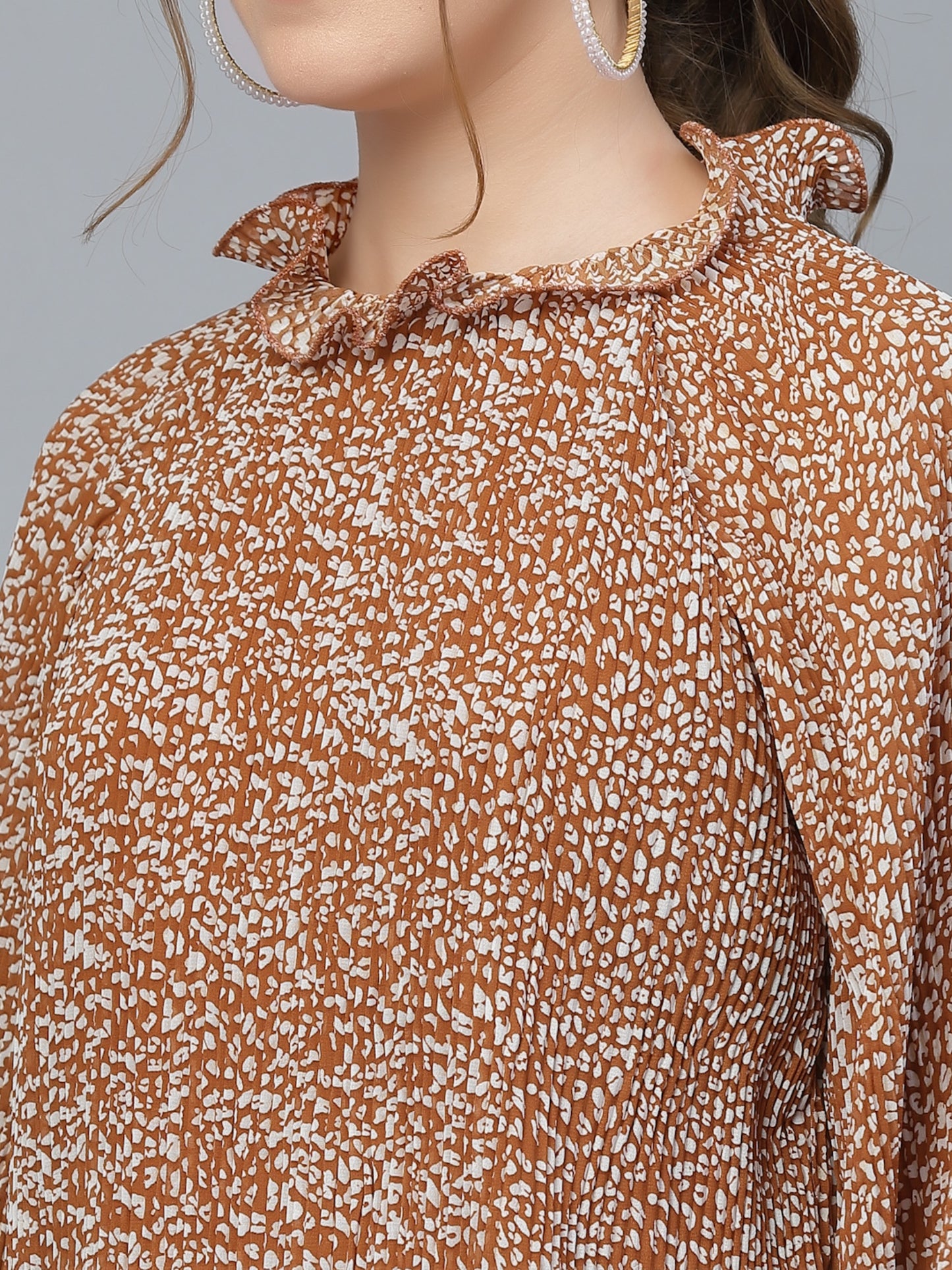 Mafadeny Brown Animal Print Chiffon Top