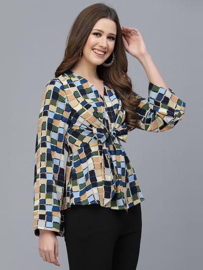 Mafadeny Printed Flared Sleeves Peplum Top