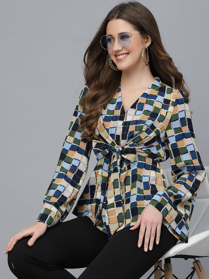 Mafadeny Printed Flared Sleeves Peplum Top