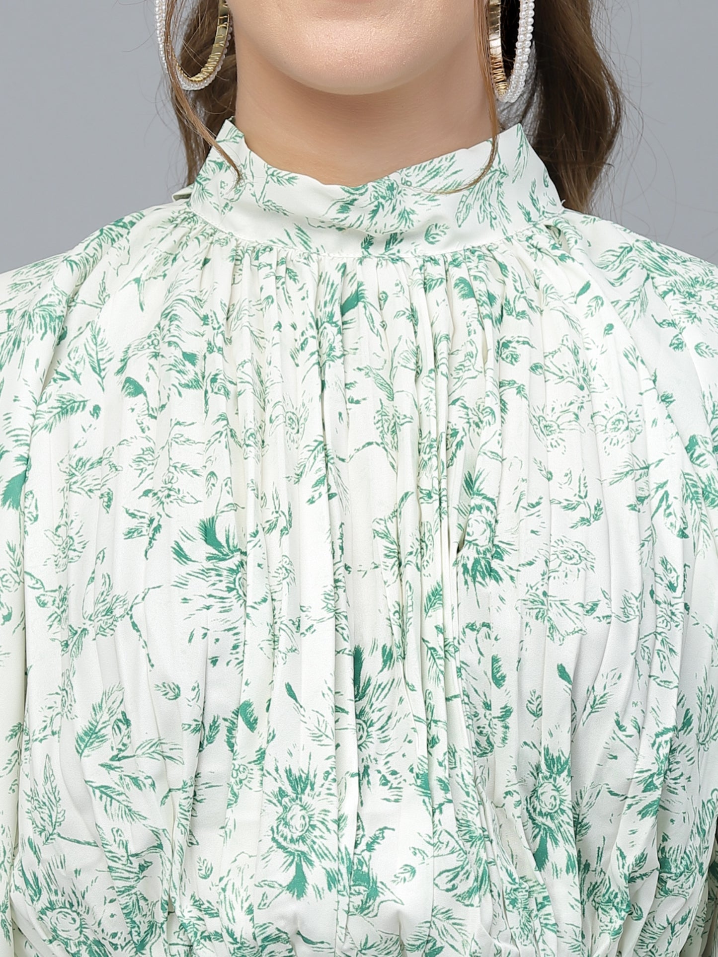 Mafadeny Green Floral Print Blouson Top