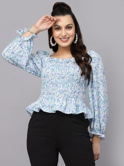 Mafadeny Floral Print Peplum Top