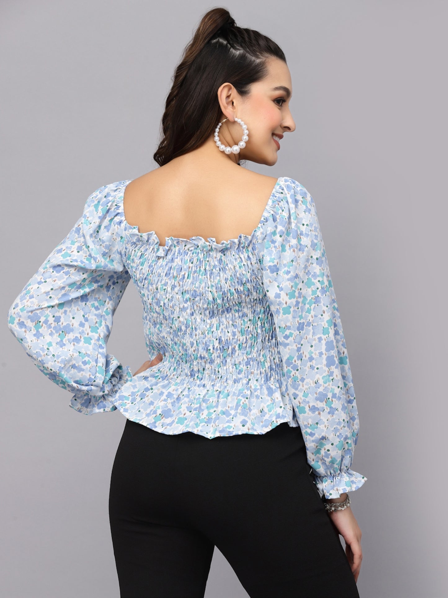 Mafadeny Floral Print Peplum Top