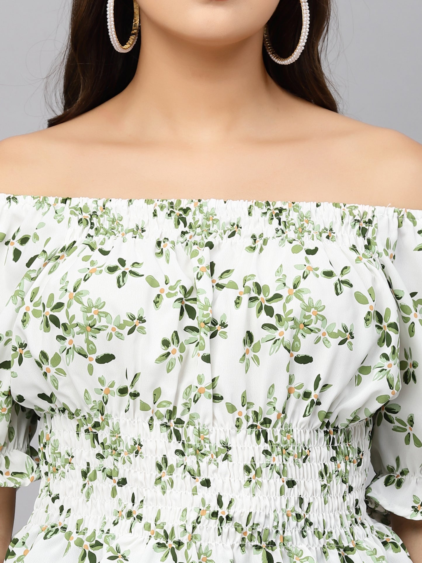 Mafadeny Floral Printed Off-Shoulder Crop Bardot Top