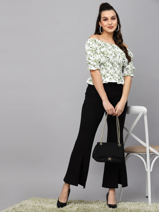 Mafadeny Floral Printed Off-Shoulder Crop Bardot Top