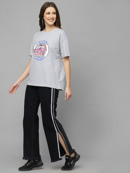 Mafadeny Graphic Printed Drop Shoulder Sleeves Cotton Loose T-shirt