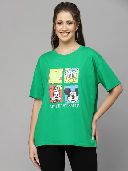 Mafadeny Mickey & Friends Printed Drop Shoulder Sleeves Cotton Loose T-shirt