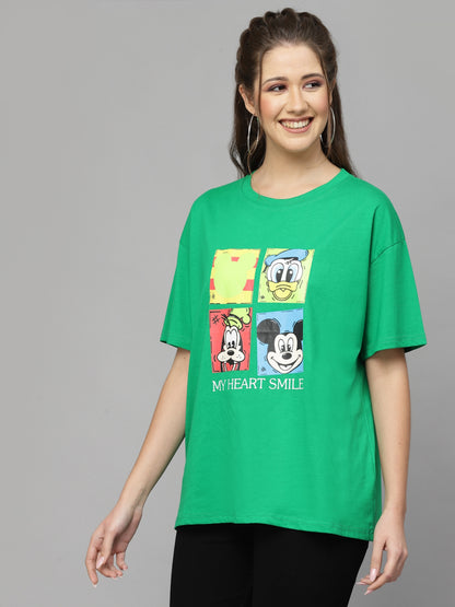 Mafadeny Mickey & Friends Printed Drop Shoulder Sleeves Cotton Loose T-shirt