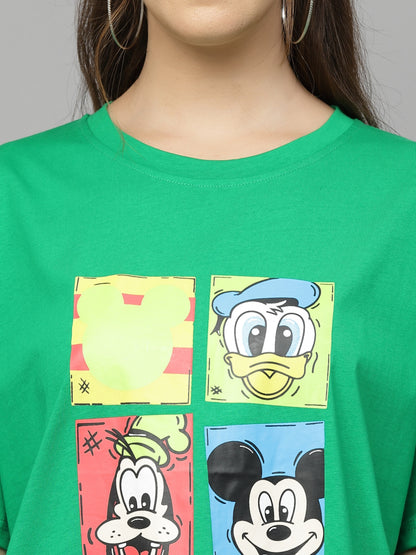 Mafadeny Mickey & Friends Printed Drop Shoulder Sleeves Cotton Loose T-shirt