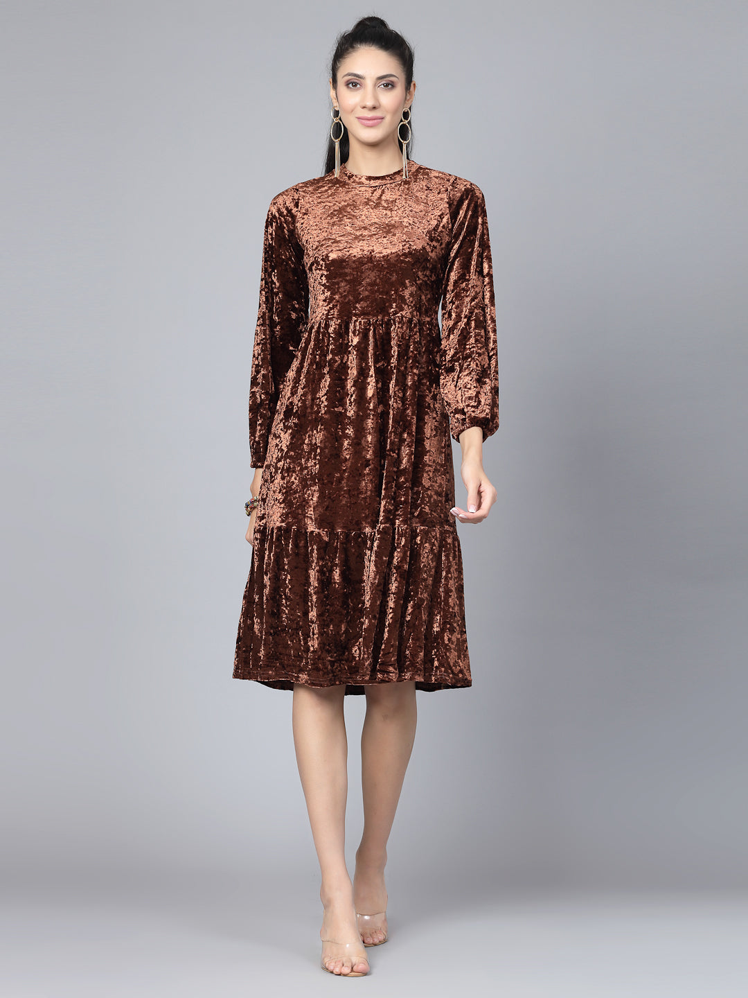 Mafadeny Women Winter Wear Brown Stylish Dress