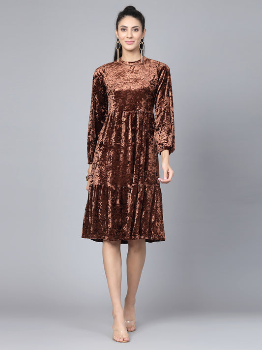 Mafadeny Women Winter Wear Brown Stylish Dress