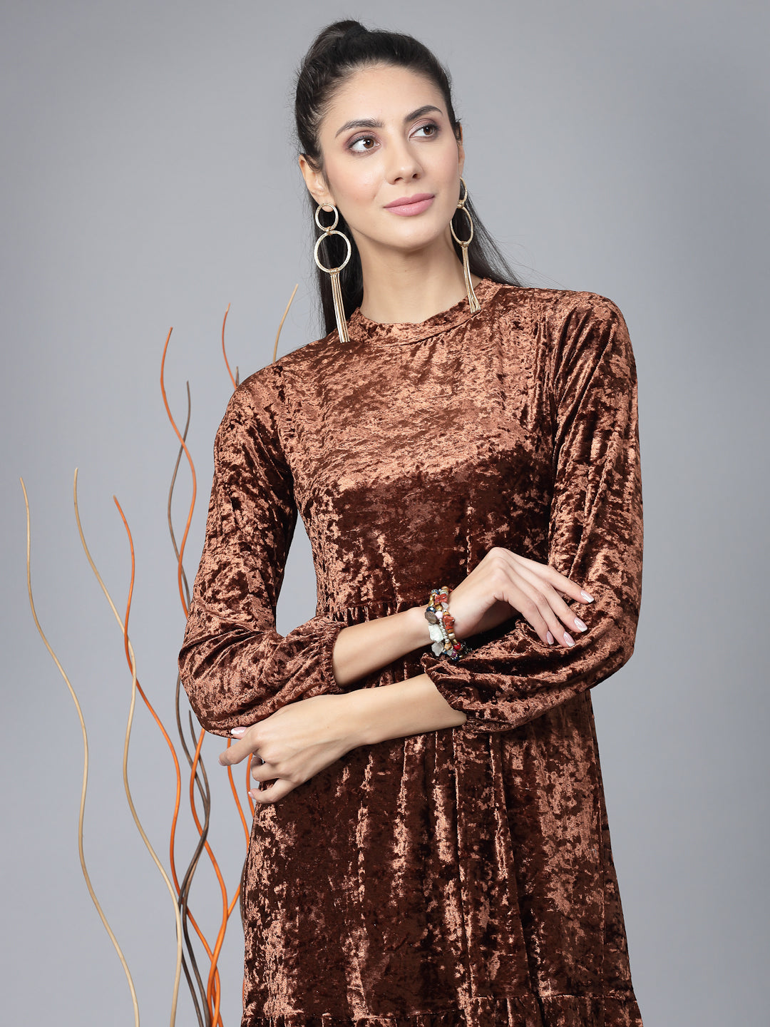 Mafadeny Women Winter Wear Brown Stylish Dress